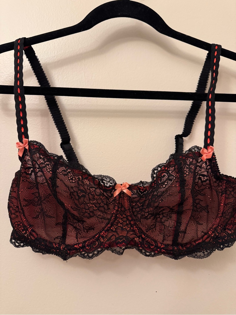 AdoreMe Lace Underwire Bra with Red Accent